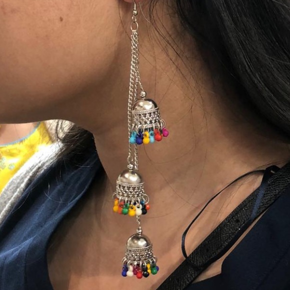 Indian/ Pakistani multicolor jumki earrings - Picture 6 of 6